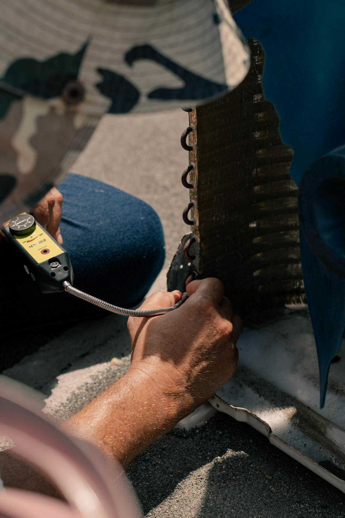 Close up of air conditioning maintenance work